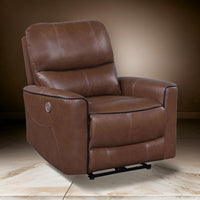Lima Power Recliner Chair, Brown Faux Leather, USB Port, Foam Cushions By Casagear Home
