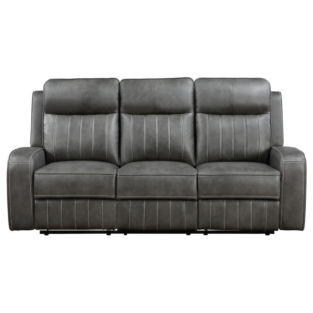 Josen Manual Recliner Sofa Gray Faux Leather Foam Cushions 81 Inch By Casagear Home BM319109