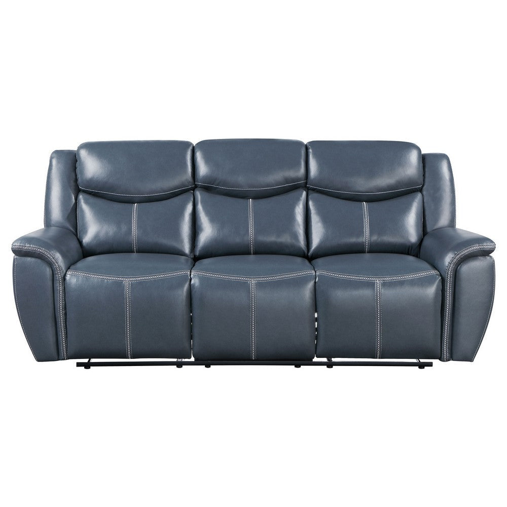 Eleni Manual Recliner Sofa Drop Down Table Blue Faux Leather 88 Inch By Casagear Home BM319112