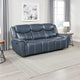 Eleni Manual Recliner Sofa, Drop Down Table, Blue Faux Leather, 88 Inch By Casagear Home