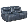 Eleni Manual Recliner Loveseat, Cup Holders, Blue Faux Leather, 79 Inch By Casagear Home