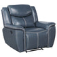 Eleni Manual Recliner Chair, Blue Faux Leather, Cushions, Stitching Detail By Casagear Home