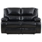 Mila Manual Recliner Loveseat Black Faux Leather Pillow Top Arms 62 Inch By Casagear Home BM319116