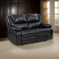 Mila Manual Recliner Loveseat Black Faux Leather Pillow Top Arms 62 Inch By Casagear Home BM319116