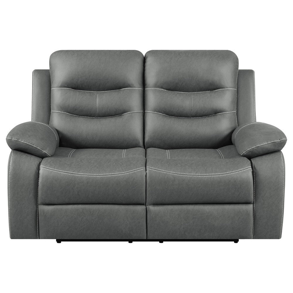 Ursula Manual Recliner Loveseat Dark Gray Microfiber Leather 60 Inch By Casagear Home BM319119