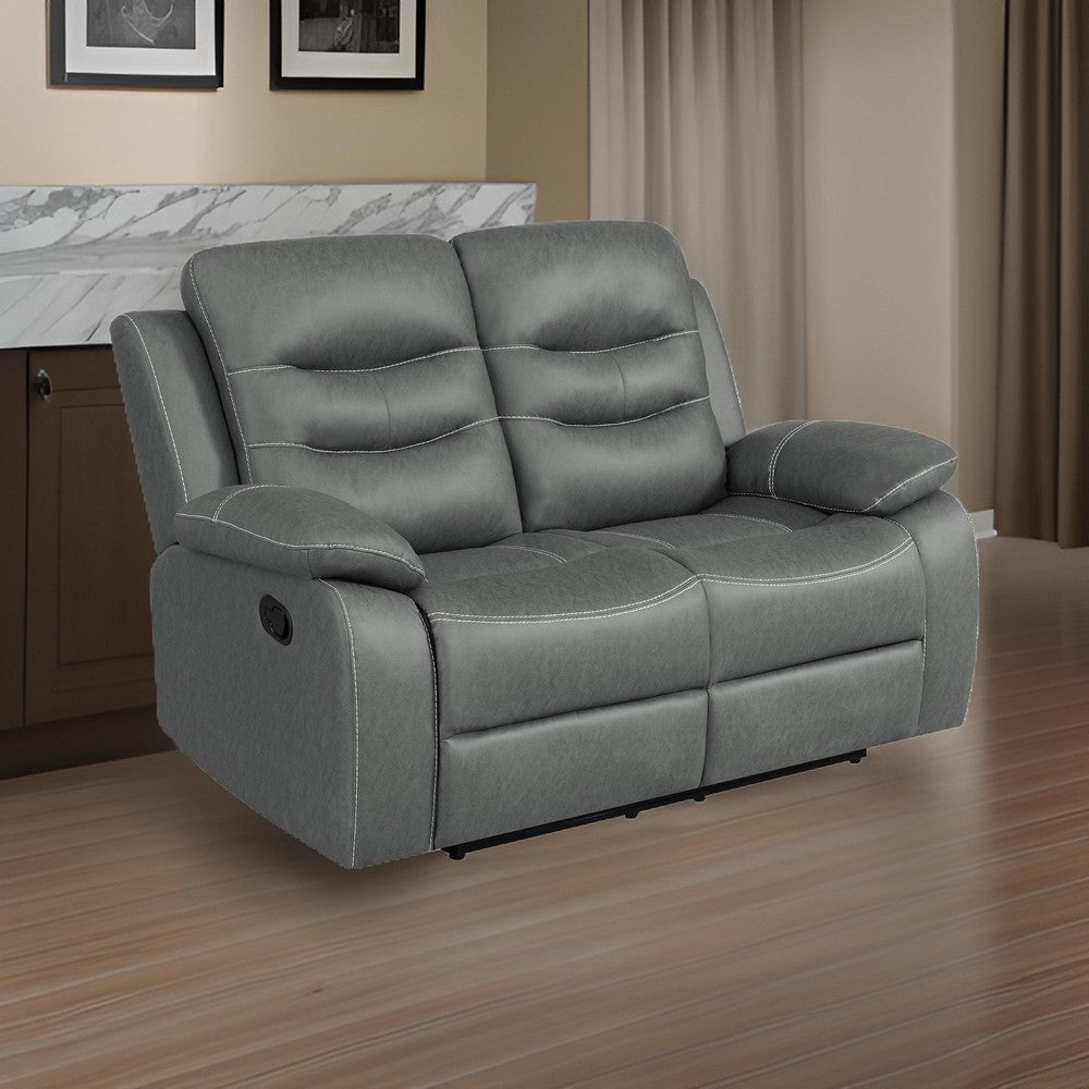 Ursula Manual Recliner Loveseat Dark Gray Microfiber Leather 60 Inch By Casagear Home BM319119