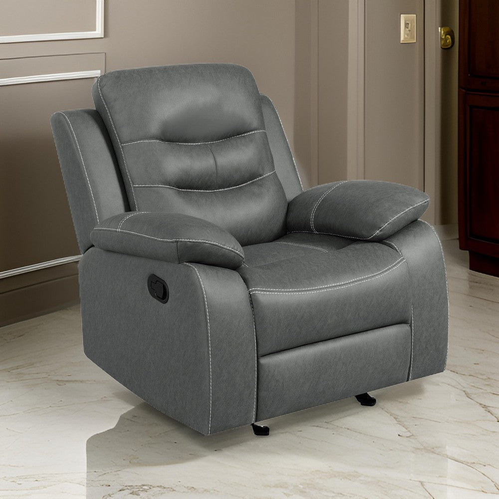 Ursula Manual Glider Recliner Chair Dark Gray Microfiber Leather Tufted By Casagear Home BM319120