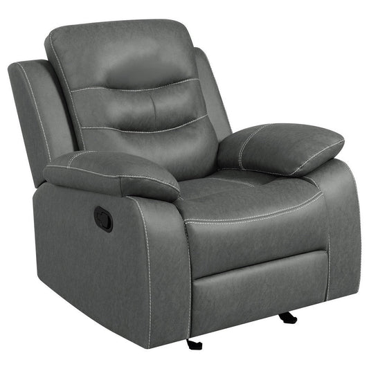 Ursula Manual Glider Recliner Chair, Dark Gray Microfiber Leather, Tufted,  By Casagear Home