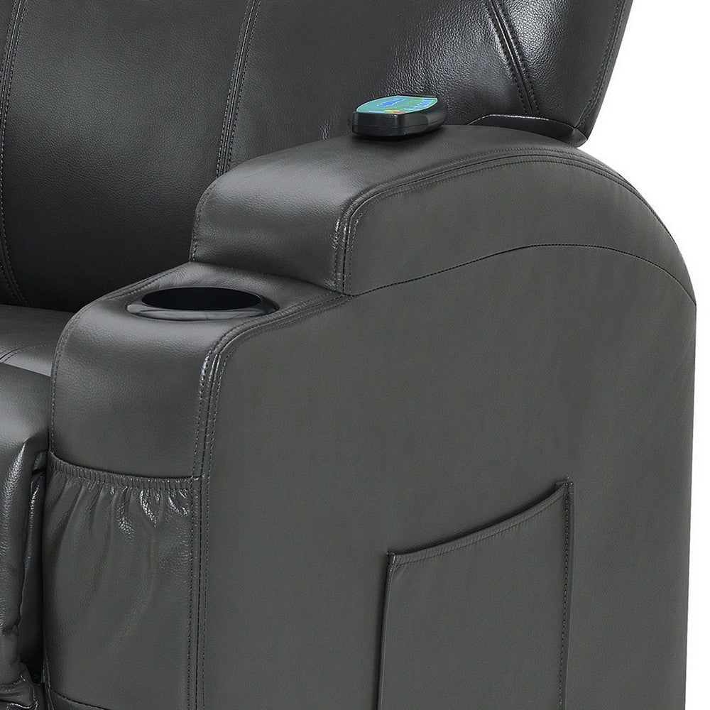 Sania Power Lift Recliner Chair Gray Faux Leather Cup Holders Massage By Casagear Home BM319122