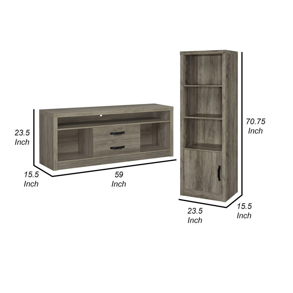 TV Entertainment Console with 2 Media Tower 8 Compartments Driftwood Gray By Casagear Home BM319124