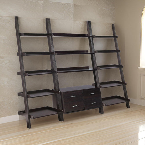Api 3 Piece Angular Ladder Desk Set, 4 Drawers, 13 Shelves, Dark Brown By Casagear Home