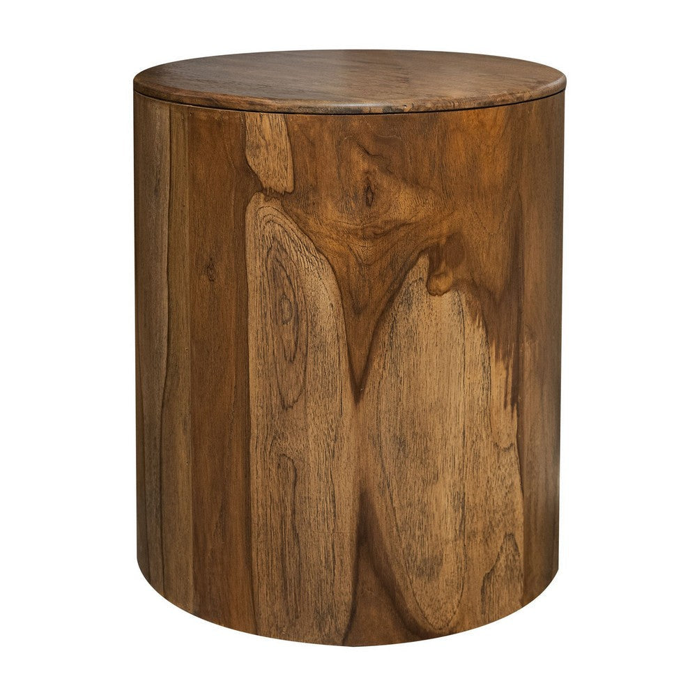 Eray Chairside End Table 18 Inch Round Top Brown Solid Mango Wood By Casagear Home BM319131
