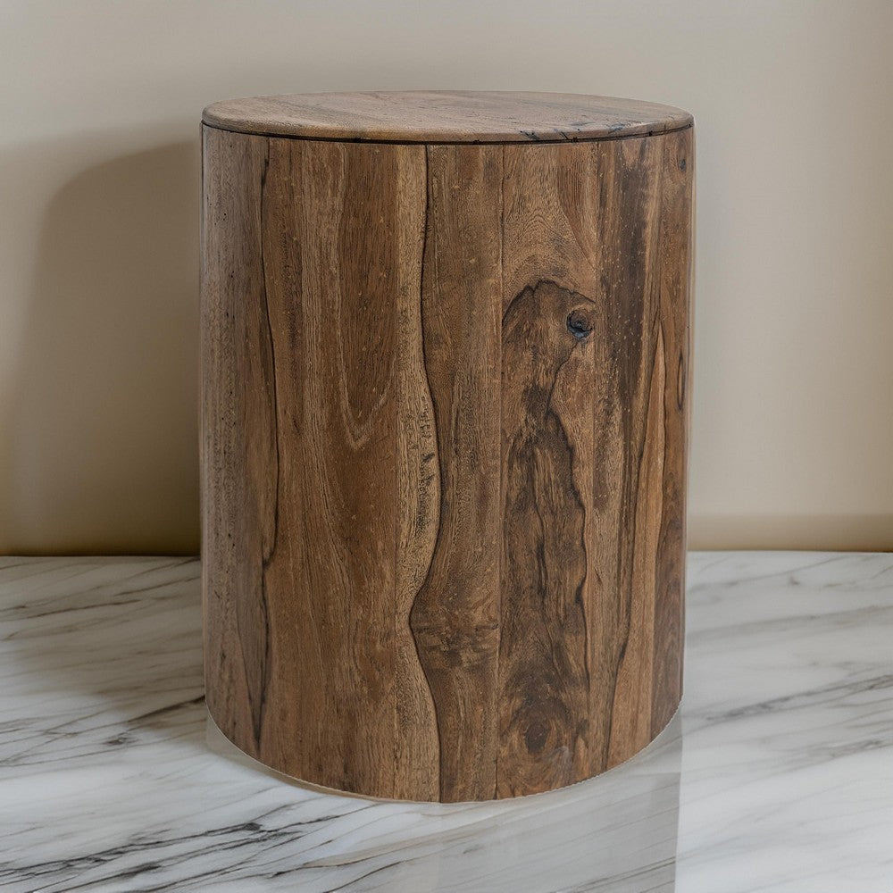 Eray Chairside End Table, 18 Inch Round Top, Brown Solid Mango Wood By Casagear Home