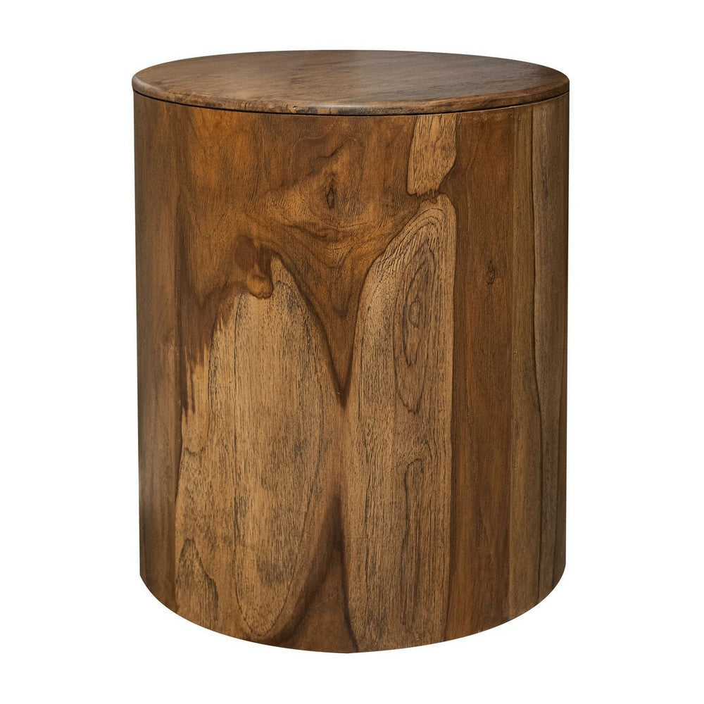 Eray Chairside End Table 18 Inch Round Top Brown Solid Mango Wood By Casagear Home BM319131