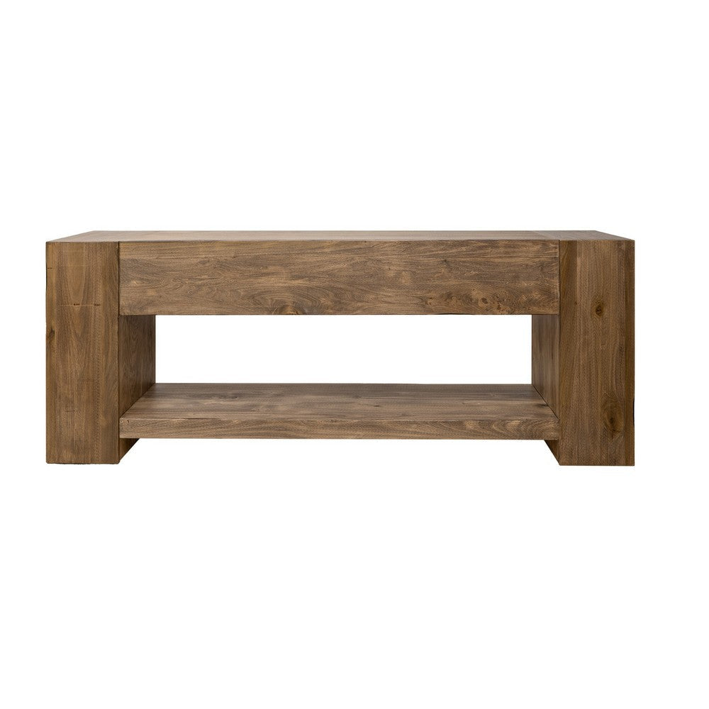 Fra Console Sofa Table with Shelf 95 Inch Top in Brown Solid Wood By Casagear Home BM319132
