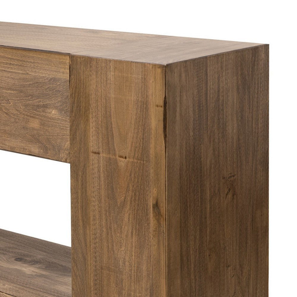 Fra Console Sofa Table with Shelf 95 Inch Top in Brown Solid Wood By Casagear Home BM319132