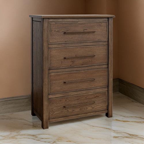 Loe Tall Dresser Chest, 4 Drawers, Oak Brown Finish, Solid Poplar Wood By Casagear Home
