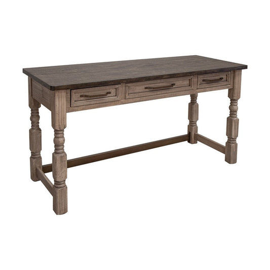 Nite Office Desk, 3 Drawers, 61 Inch Tabletop, Farmhouse Turned Legs, Brown By Casagear Home