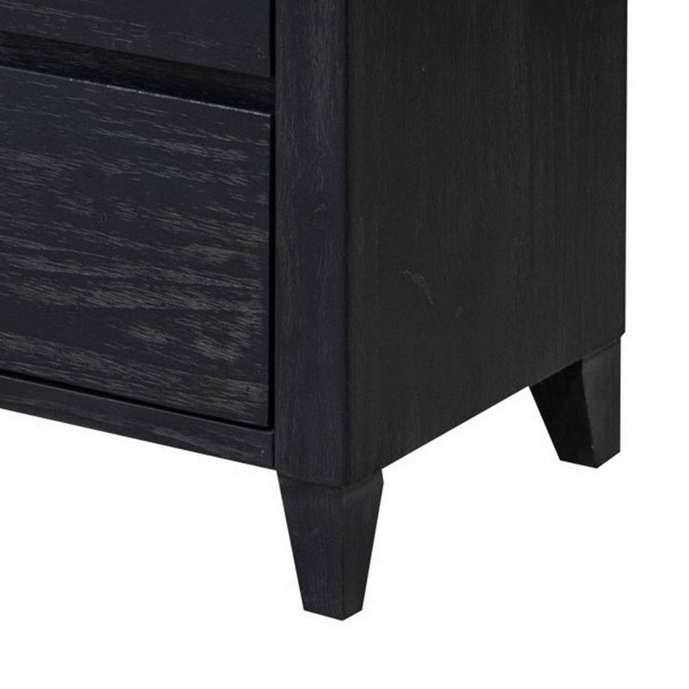 Kay 27 Inch Nightstand 2 Drawers Farmhouse Brown Black Finish Mango Wood By Casagear Home BM319139