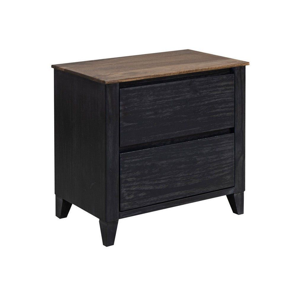 Kay 27 Inch Nightstand 2 Drawers Farmhouse Brown Black Finish Mango Wood By Casagear Home BM319139