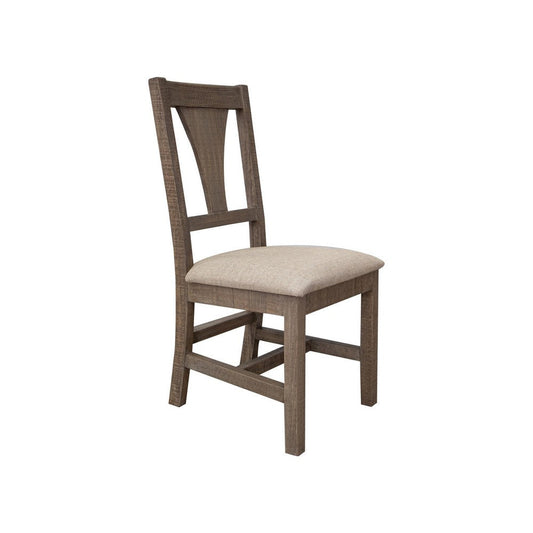 Tren Side Dining Chair Set of 2, Cutout Back, Soft Gray Padded Seat, Brown By Casagear Home