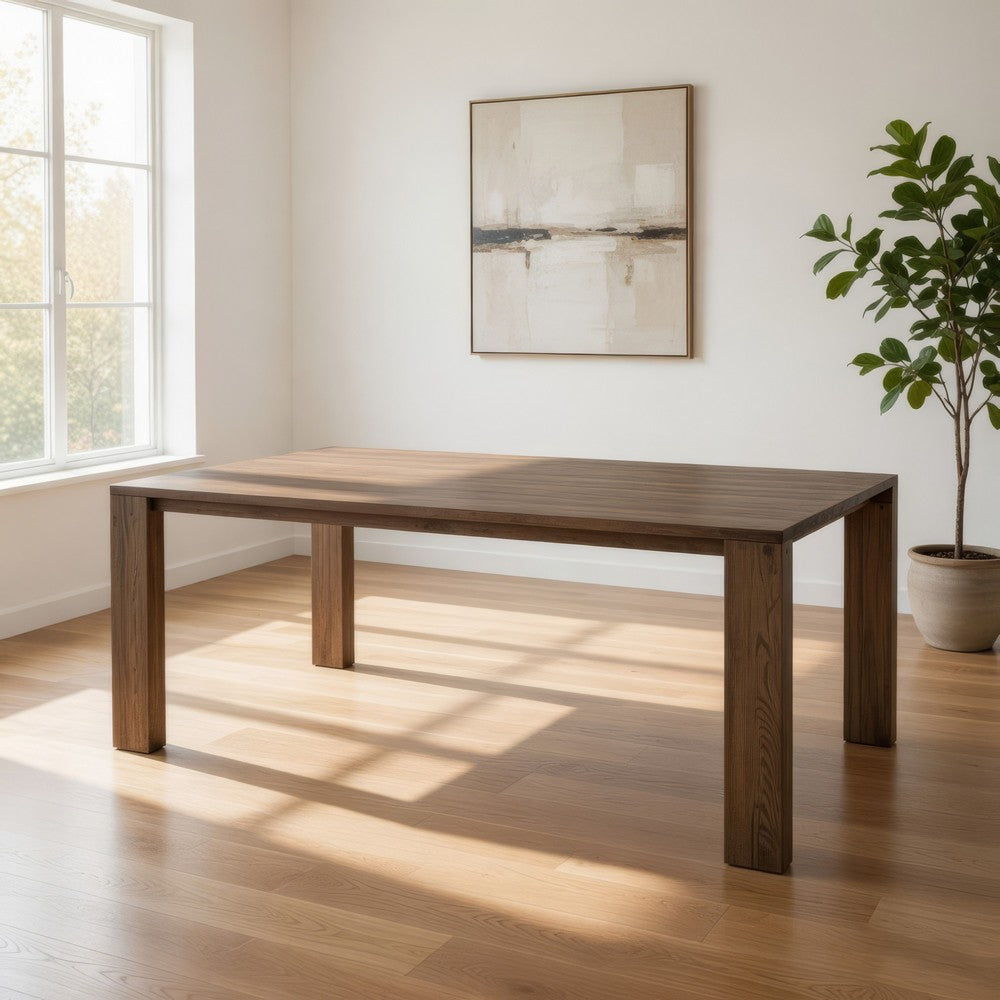 Gena Dining Table, 87 Inch Rectangular Top, Farmhouse Brown Mango Wood By Casagear Home