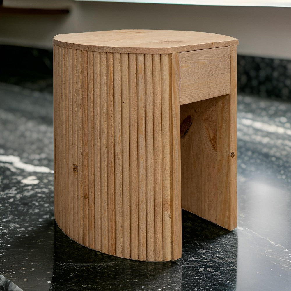 Izya 20 Inch Chairside End Table, Drawer, Intricate Ribbed Column, Brown By Casagear Home