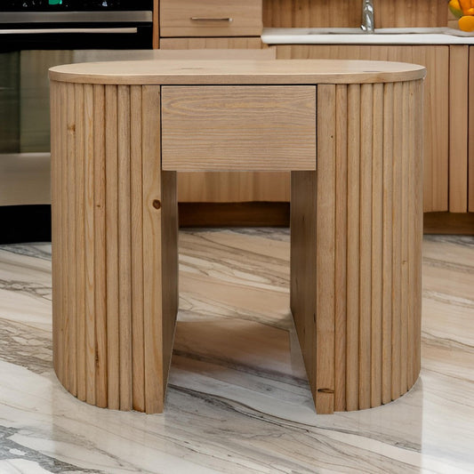 Izya 27 Inch Side End Table, Drawer, Intricate Ribbed Column Base, Brown By Casagear Home