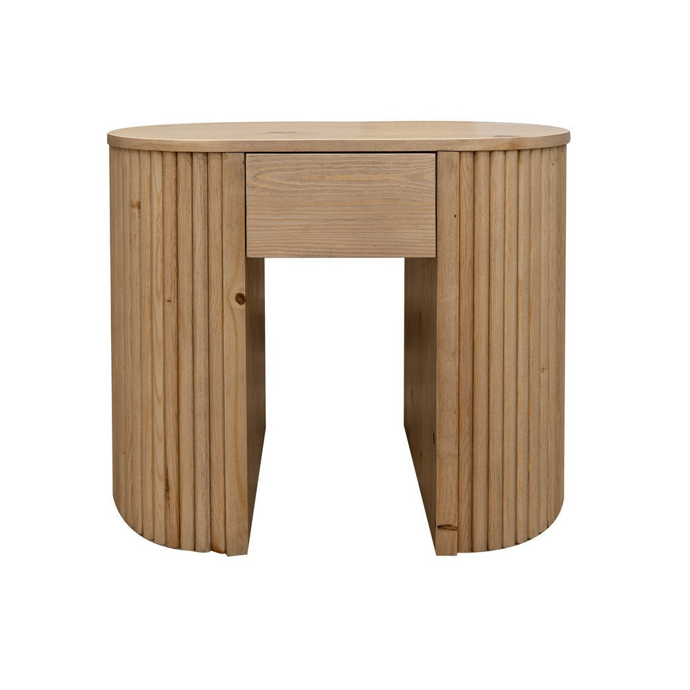 Izya 27 Inch Side End Table Drawer Intricate Ribbed Column Base Brown By Casagear Home BM319145