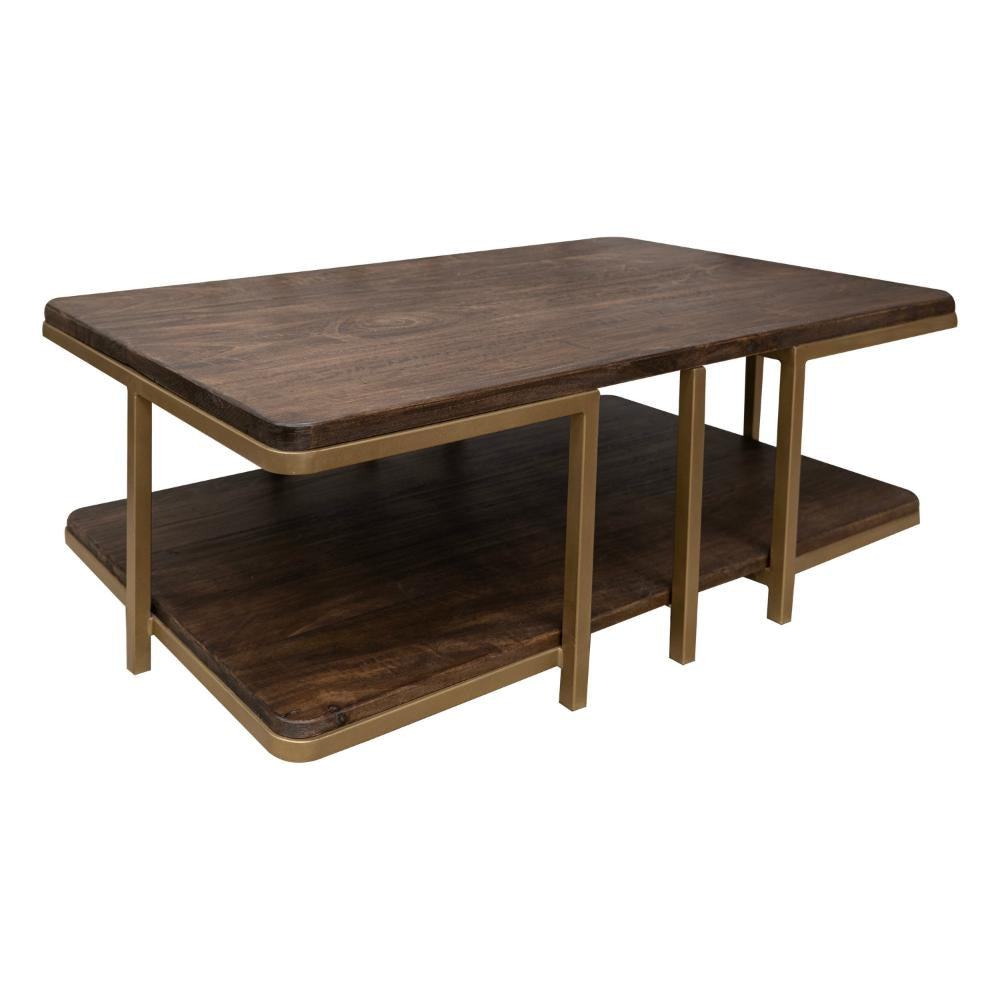 Nexa Cocktail Coffee Table 51 Inch Rectangular with Shelf Brown Gold By Casagear Home BM319147