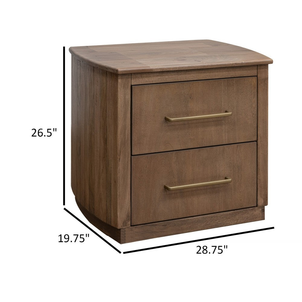 Okai 29 Inch Nightstand 2 Drawers Farmhouse Brown Mango Wood Bronze By Casagear Home BM319148