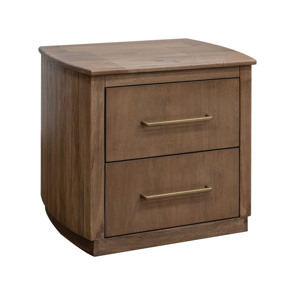 Okai 29 Inch Nightstand 2 Drawers Farmhouse Brown Mango Wood Bronze By Casagear Home BM319148