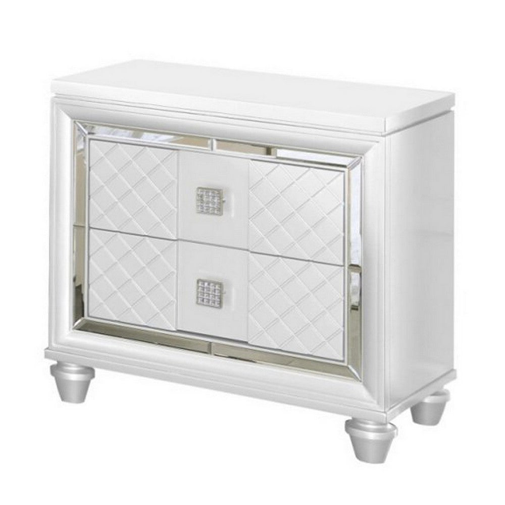 Moy Modern Nightstand 2 Drawers Crystal Knobs Mirror Accent White By Casagear Home BM319151