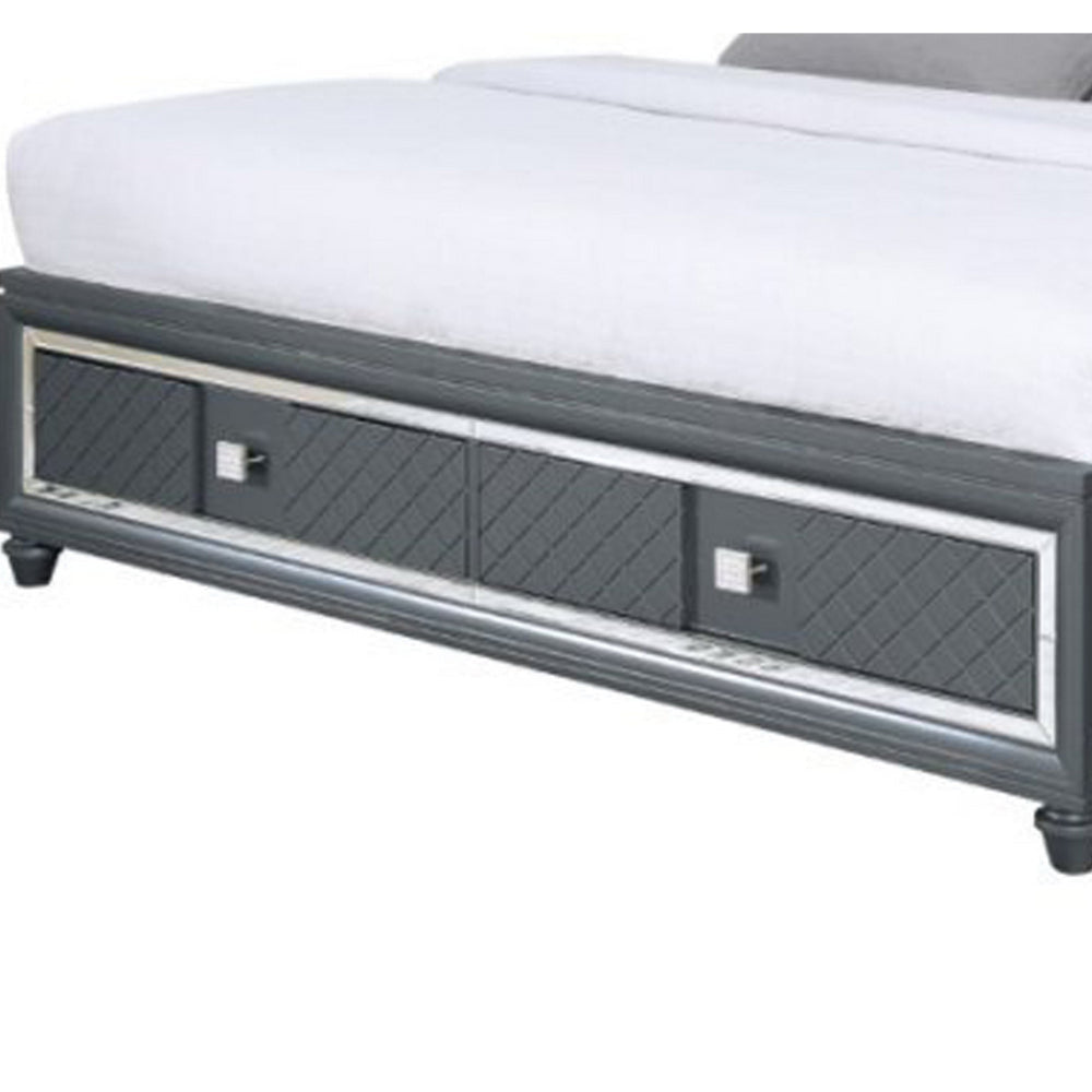 Moy King Size Bed LED Gray Upholstered Headboard and Footboard Storage By Casagear Home BM319156