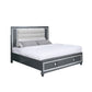 Moy King Size Bed, LED, Gray Upholstered Headboard and Footboard Storage By Casagear Home