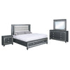 Moy 4pc Queen Bed and Bedroom Set, LED Mirror, Nightstand, Dresser, Gray By Casagear Home