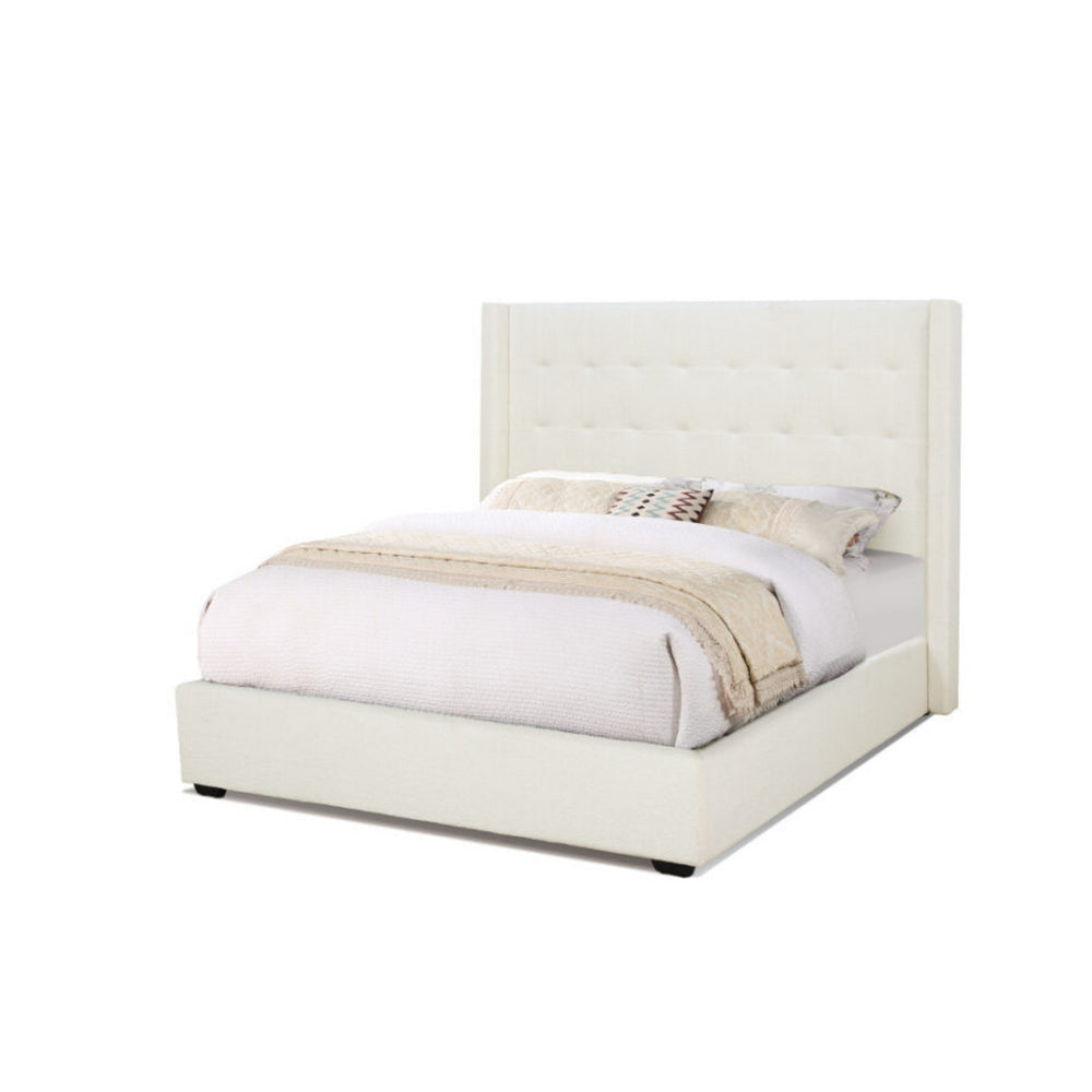 Lyn King Size Platform Bed, Wingback Headboard, Ivory Teddy Upholstery By Casagear Home