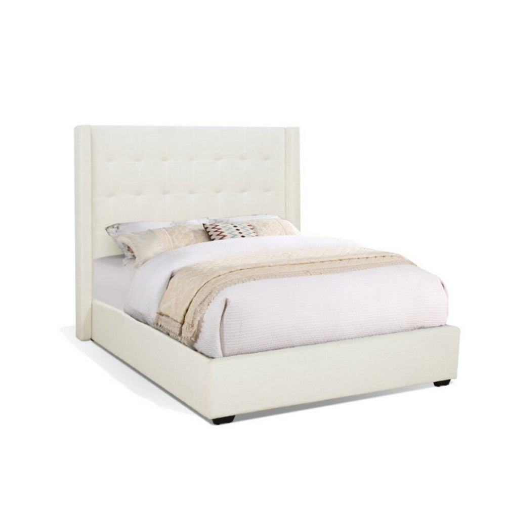 Lyn Queen Size Platform Bed Wingback Headboard Ivory Teddy Upholstery By Casagear Home BM319162