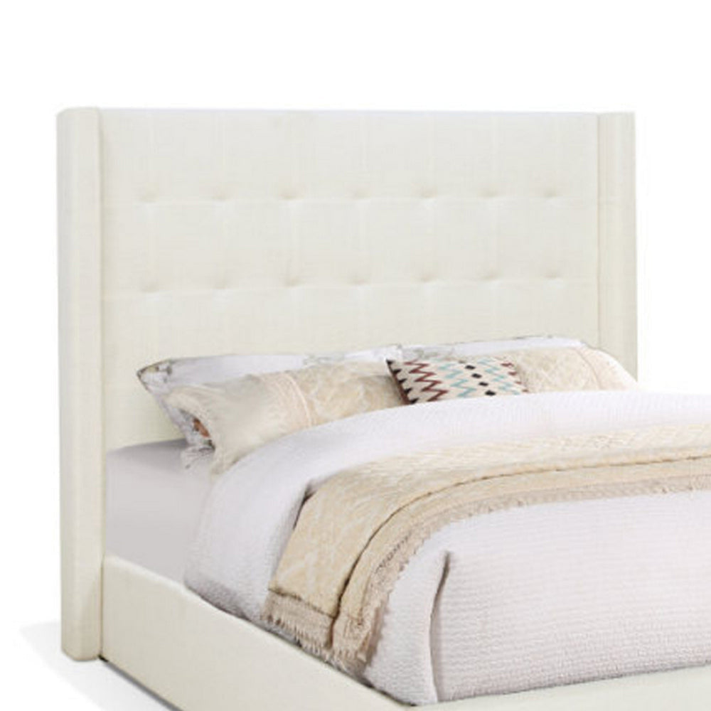 Lyn Queen Size Platform Bed Wingback Headboard Ivory Teddy Upholstery By Casagear Home BM319162