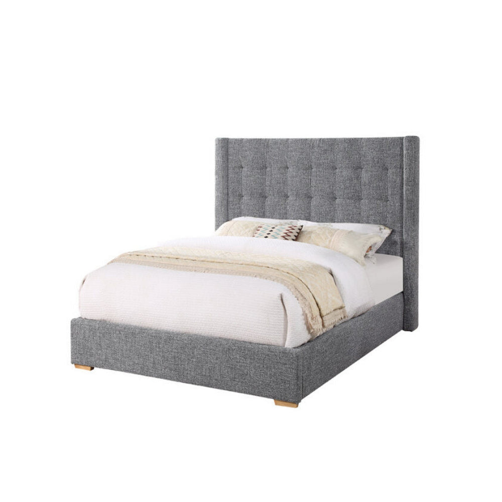 Lyn Queen Size Platform Bed Wingback Headboard Gray Tweed Upholstery By Casagear Home BM319164