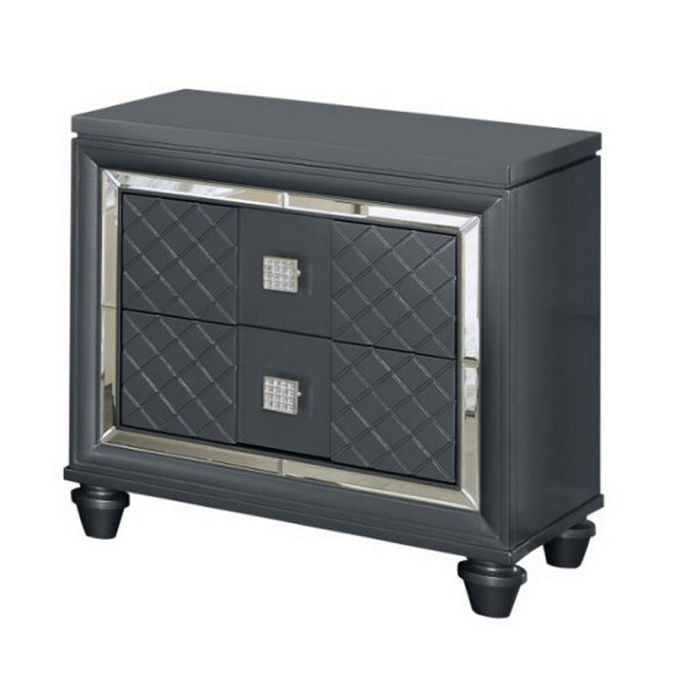 Seri Nightstand with 2 Drawers 17 Inch Diamond Pattern Charcoal Gray By Casagear Home BM319167