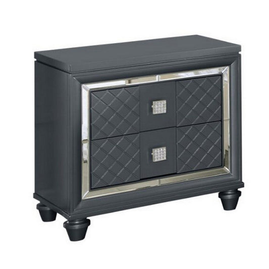 Seri Nightstand with 2 Drawers, 17 Inch, Diamond Pattern, Charcoal Gray By Casagear Home