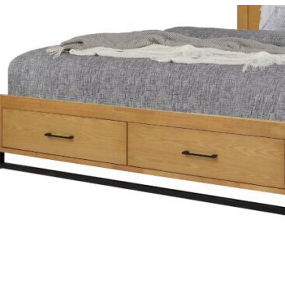 Larie Queen Size Bed with Storage Black Metal Legs Rustic Light Oak Brown By Casagear Home BM319173