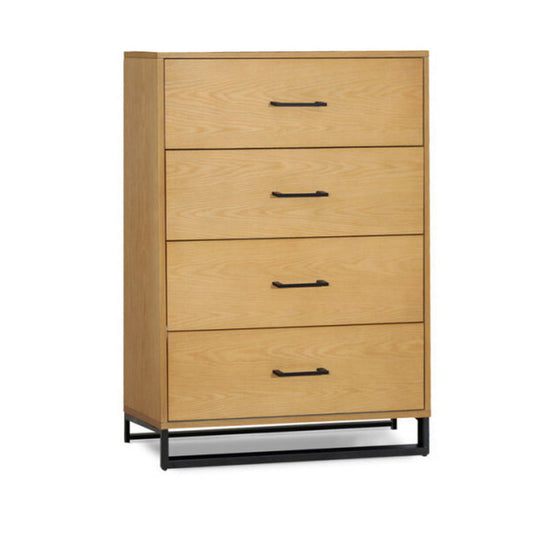 Larie Tall Dresser Chest with 4 Drawers, Bar Handles, Light Oak Brown By Casagear Home