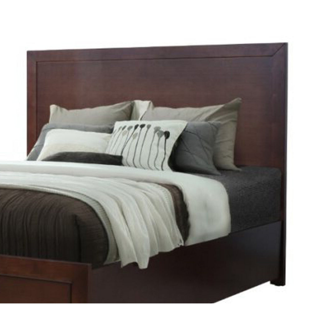 Wane Queen Size Bed Footboard Storage Metal Handles Dark Walnut Brown By Casagear Home BM319178