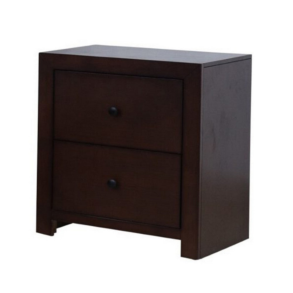 Wane Nightstand with 2 Drawers 16 Inch Metal Knobs Walnut Wood Finish By Casagear Home BM319180