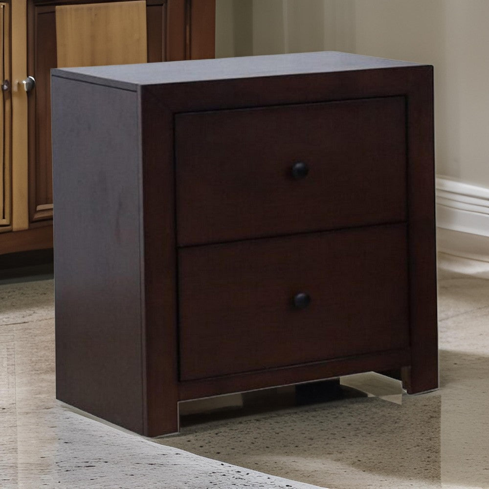 Wane Nightstand with 2 Drawers 16 Inch Metal Knobs Walnut Wood Finish By Casagear Home BM319180