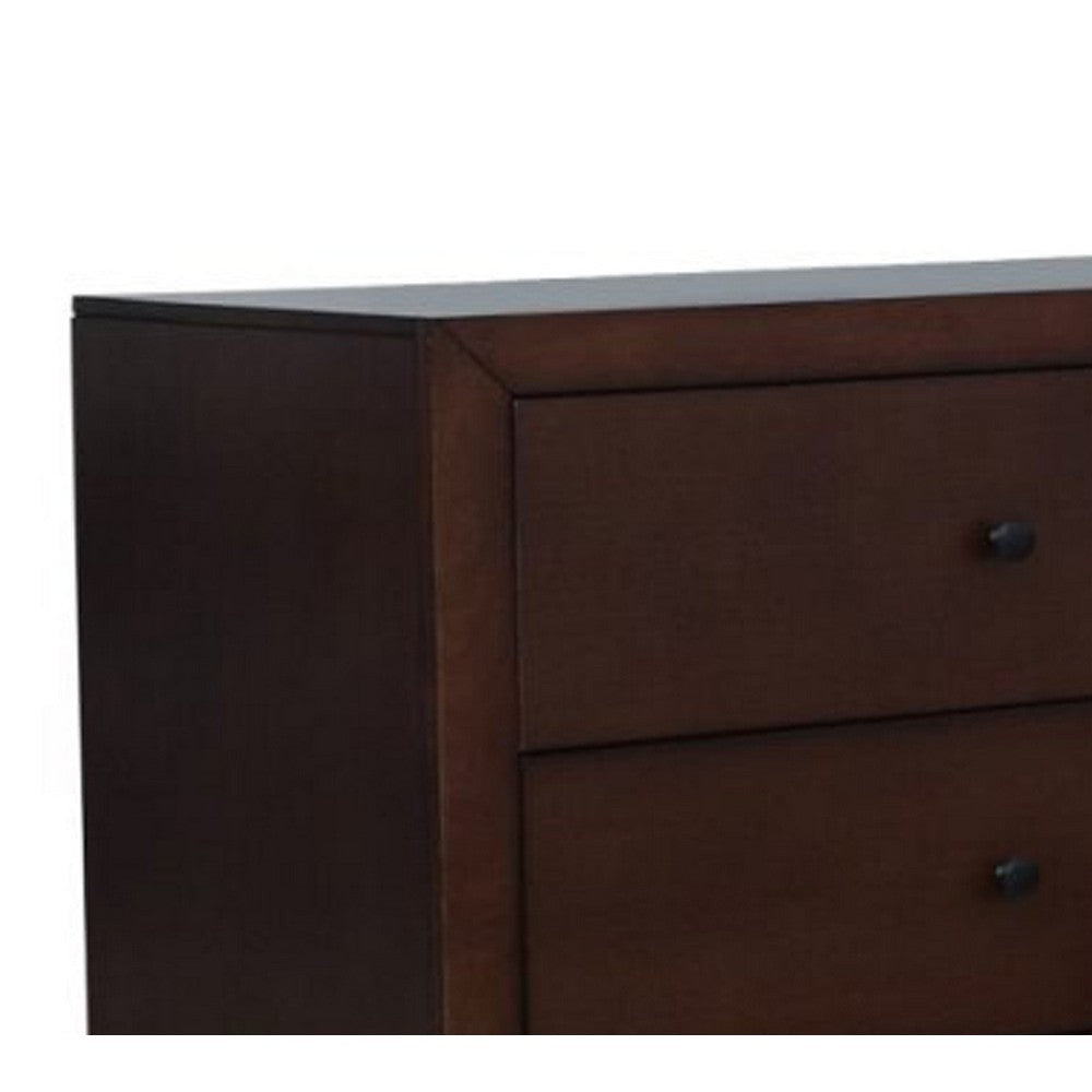 Wane Wide Dresser Chest 6 Drawers Metal Handles Dark Walnut Brown Wood By Casagear Home BM319181