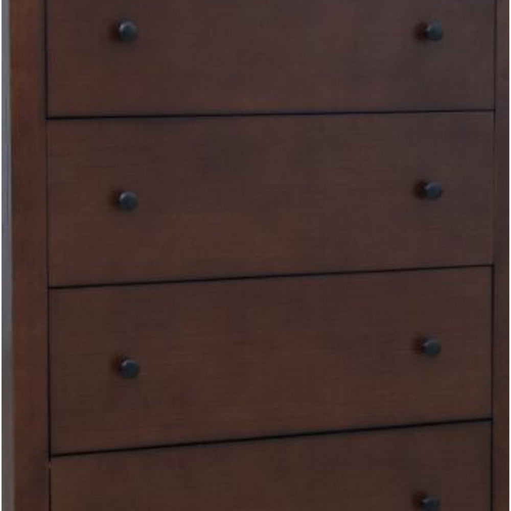 Wane Tall Dresser Chest 4 Drawers Metal Handles Dark Walnut Brown Wood By Casagear Home BM319182