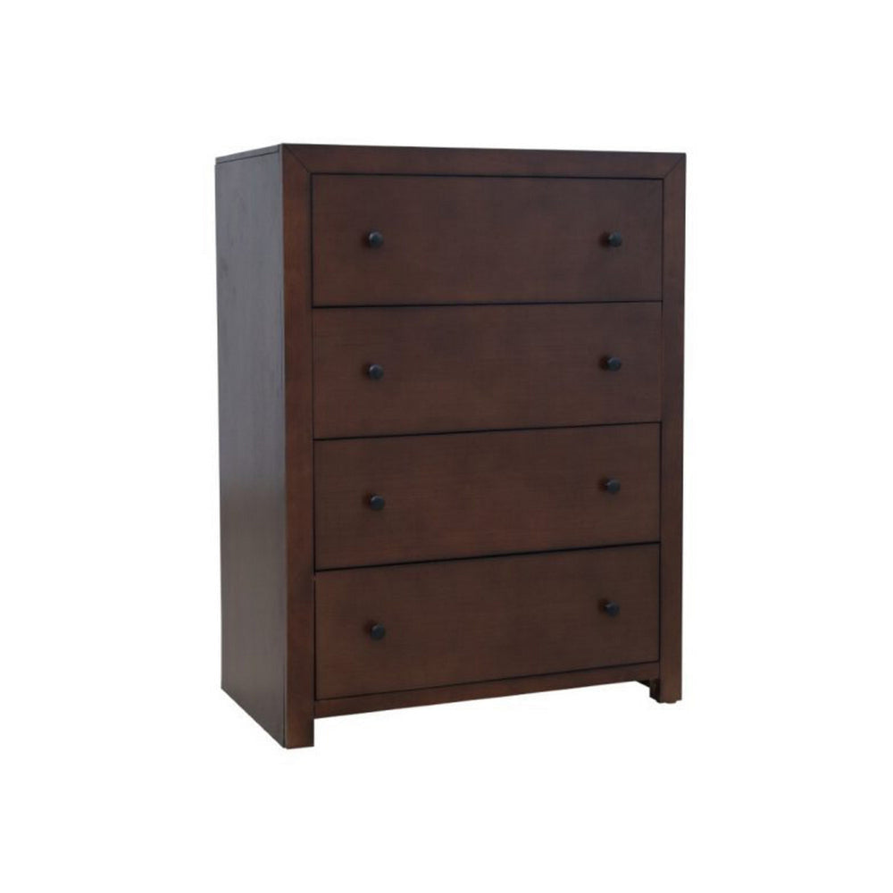 Wane Tall Dresser Chest, 4 Drawers, Metal Handles, Dark Walnut Brown Wood By Casagear Home